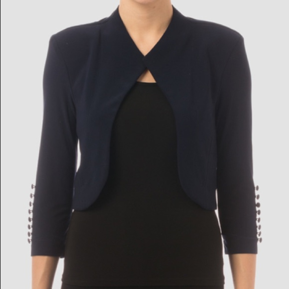 Navy JOSEPH RIBKOFF 3/4 Sleeve Button Jacket